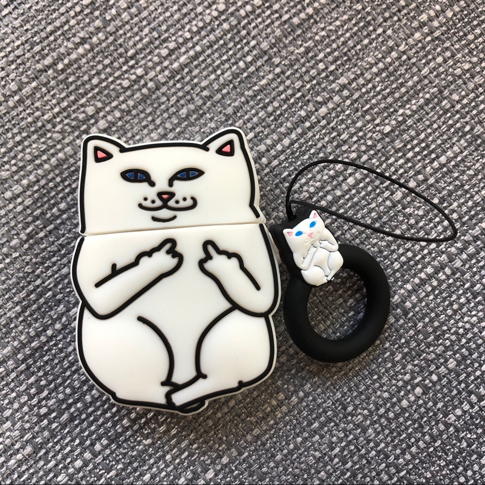 AirPods Case Cover RipNDip Lord Nermal White Cat - Picture 2 of 3